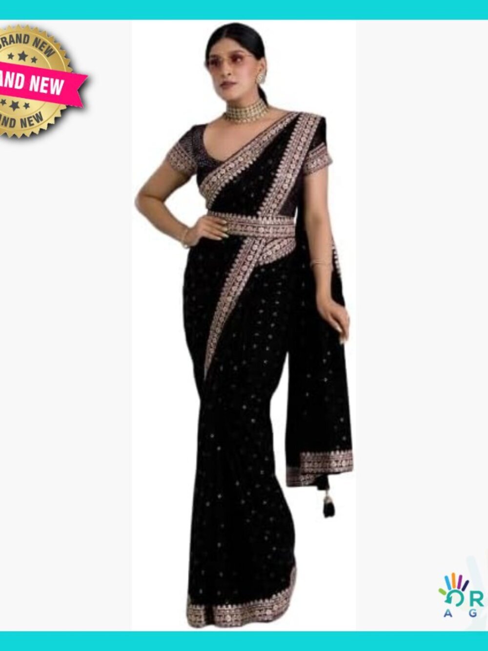 Embroidered Sequin Designer Saree with Belt Elegant Wedding Party Occasion Wear